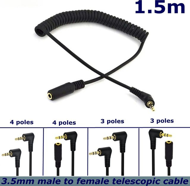 BSN Spiralkabel TRS auf TRRS 3,5 mm Klinke Stereo Audio AUX Kabel in Schwarz - Bild 1