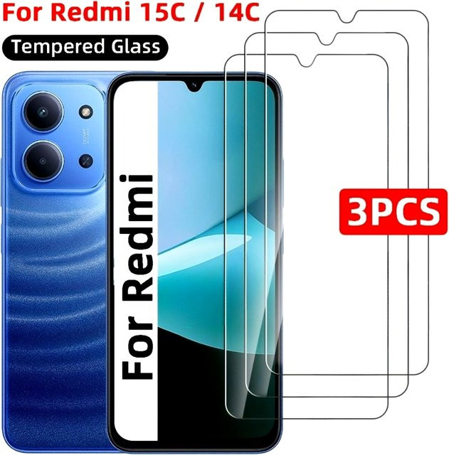 3er-Pack Xiaomi Displayschutzfolie aus gehärtetem Glas, transparent, passend für Redmi Note 14 5G, 13, 12, 11 Pro, 14S, 12S, 11S sowie Redmi 15C, 15, 14C, 14R, 13C, 12C - Bild 1