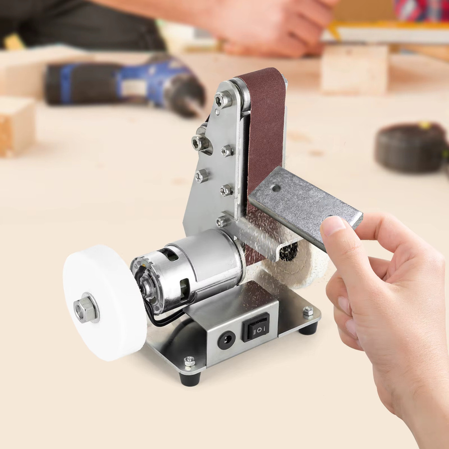 CNCEST Mini-Bandschleifer und Polierer mit 775 Motor, 7-stufig einstellbare Desktop-Schleifmaschine in Silber inklusive 20 Schleifbändern - Bild 2