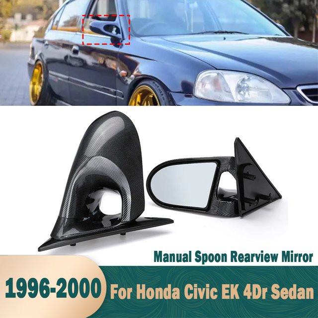 2 Stück Seitenspiegel im Spoon-Stil für Honda Civic 4-Türer Limousine 1996-2000, manuell verstellbar, Schwarz - Bild 1