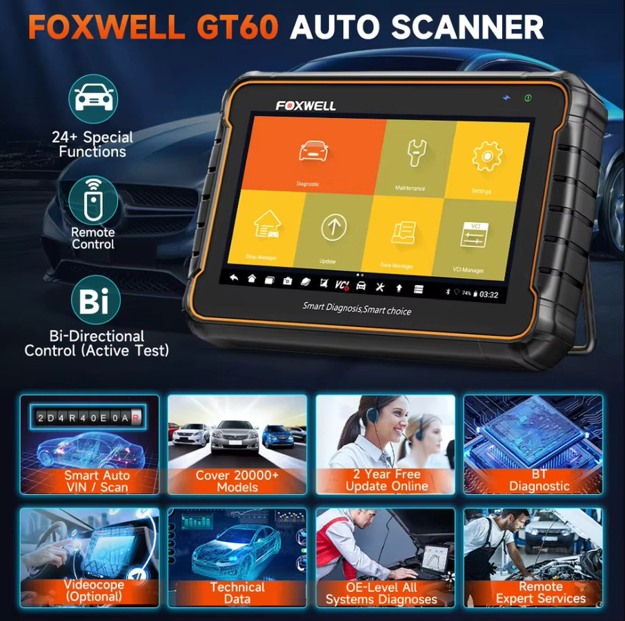 FOXWELL GT60 OBD2 Bidirektionales Diagnosegerät in Schwarz mit 28 Servicefunktionen, CAN-FD und DOIP für die Alle-Systeme-Diagnose sowie Codierung via Bluetooth - Bild 3