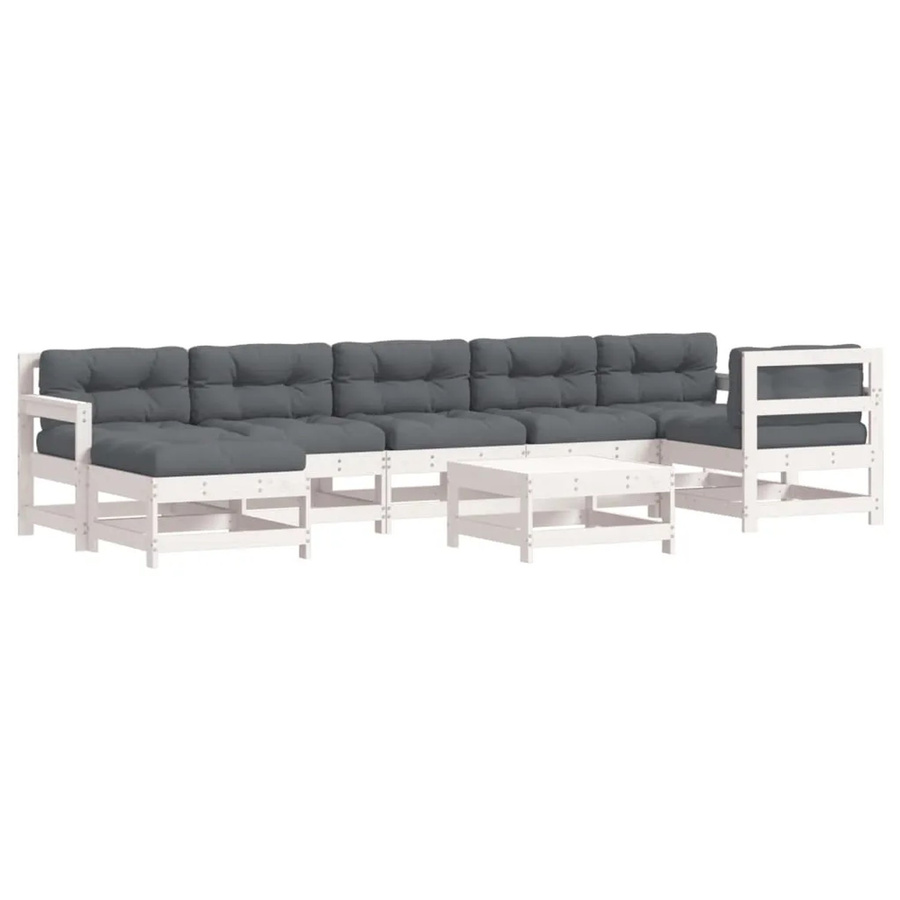 vidaXL 8-tlg Garten-Lounge-Set aus Kiefernholz in Weiß und Anthrazit mit Polsterkissen und L-Form - Bild 2