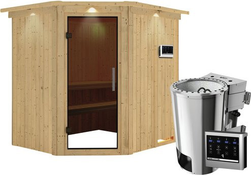 Karibu Sauna Talsen für 3 Personen mit 3,6 kW Saunaofen und externer Steuerung, beige - Bild 1