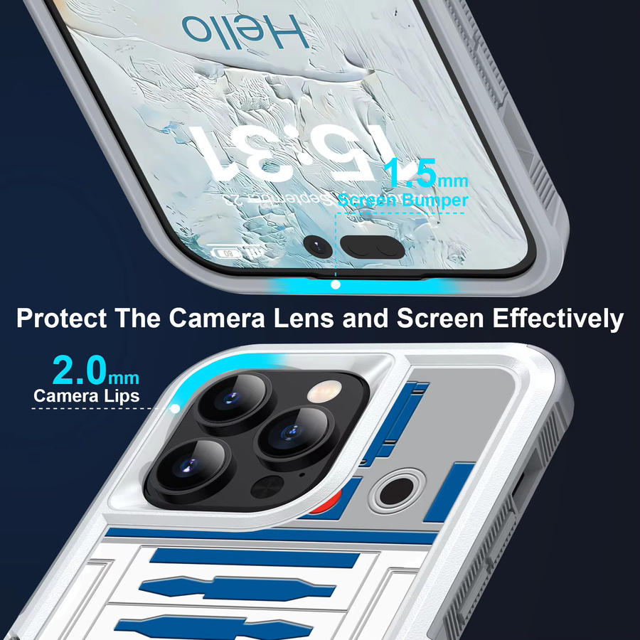 CASE TOWN Schutzhülle R2D2 Astronaut Roboter Dual Layer Stoßdämpfung für iPhone SE2 XS XR 11 12 13 14 15 16 Plus Pro Max, Multicolor - Bild 4