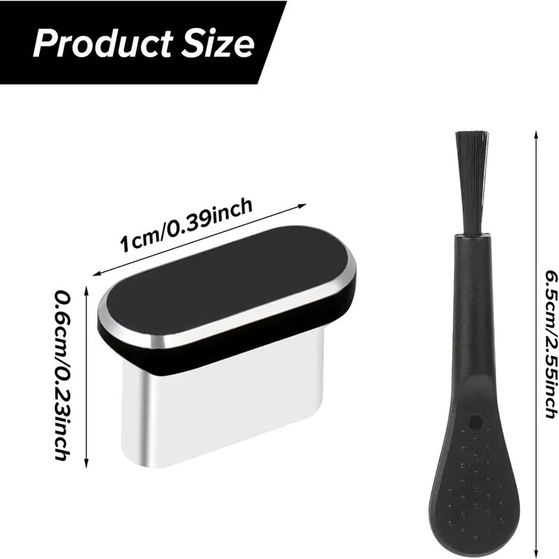 4 Stück USB-C Staubschutzkappen mit Reinigungsbürste in Schwarz und Silber zur Abdeckung des Ladeanschlusses für iPhone 15, 16 und Samsung Smartphones - Bild 2