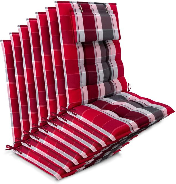 Beautissu 7er Set Sun-HL Hochlehner Auflage Rot-Gestreift, B/T/H: 120 x 50 x 8 cm - Bild 1