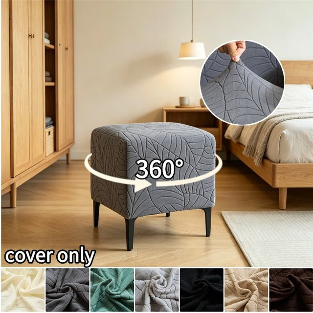WANERQU Nordischer Jacquard Ottoman-Hocker-Bezug mit elastischem Stretch-Material für quadratische Fußhocker - Bild 1