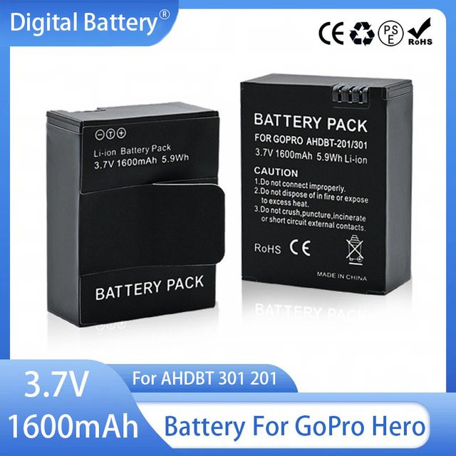 AHDBT 301 Ersatzakku mit 1600 mAh für GoPro Hero 3 und Hero 3+ Action Kamera in Schwarz - Bild 1