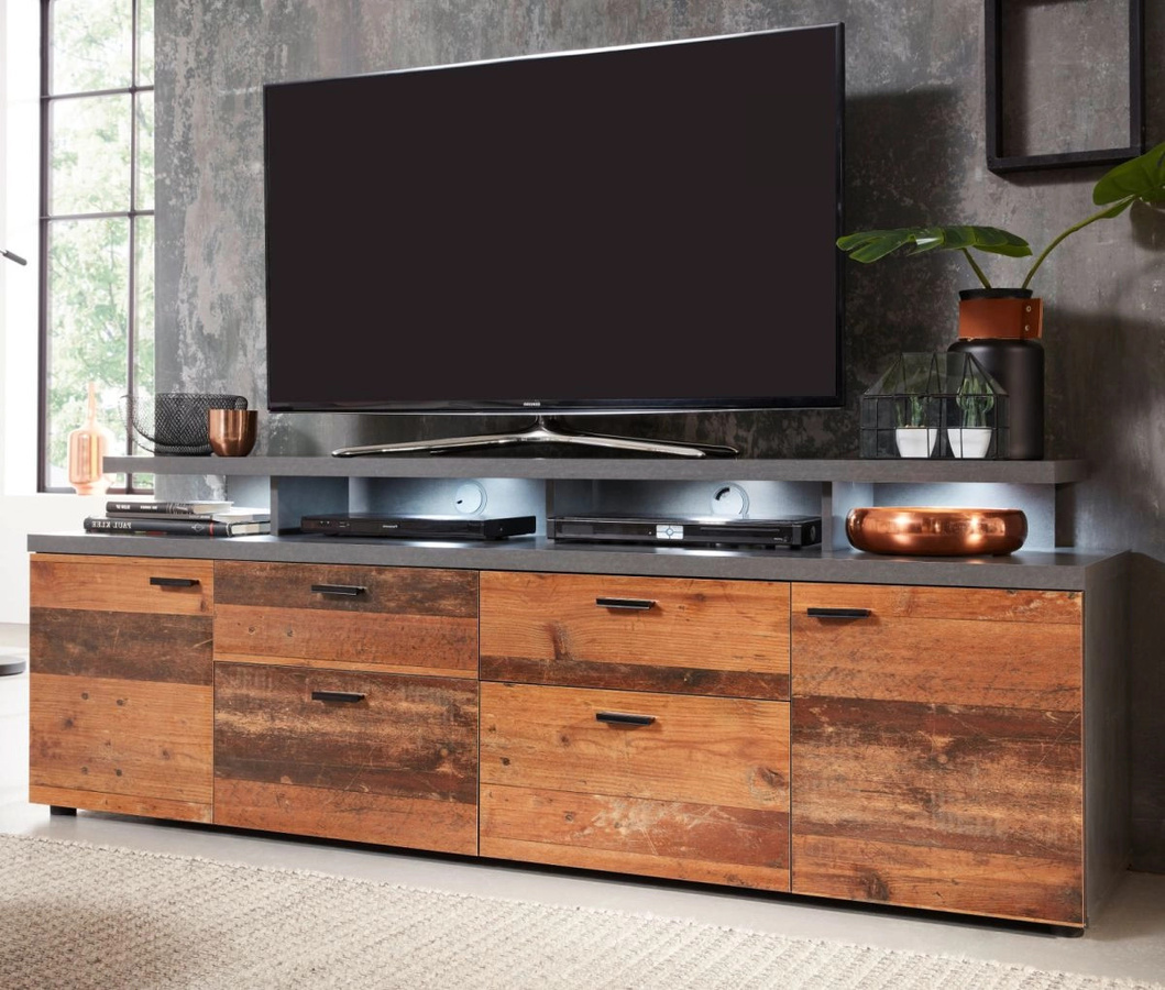 TV-Lowboard Noxa von TOP.FURN in Used Wood Altholz und Grau, Breite: 180 cm, Tiefe: 66 cm, Höhe: 47 cm - Bild 1