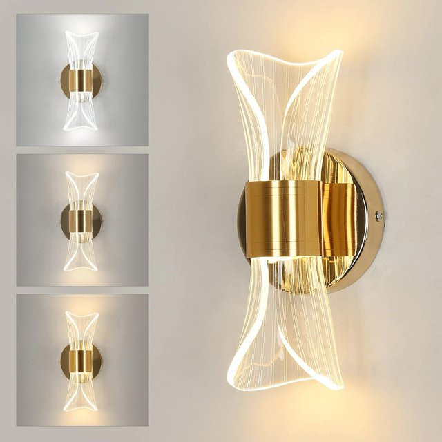 Riserva Moderne LED-Innenwandleuchte in Gold/Messing, 12 W, Dimmbar, Up-Down Wandbeleuchtung mit CCT für Schlafzimmer, Büro und Treppe - Bild 1