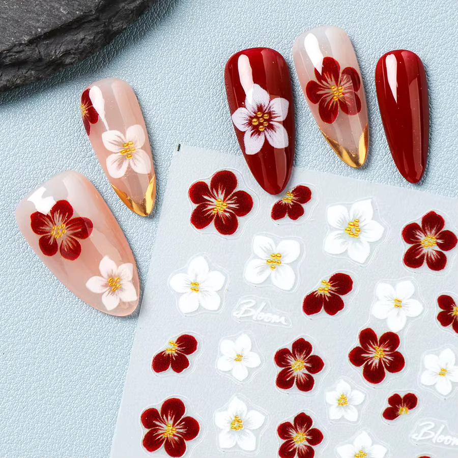 Full Beauty Nagelaufkleber, Kirschblüten, Rot-Weiß, Glänzend, 2 Stück - Bild 5