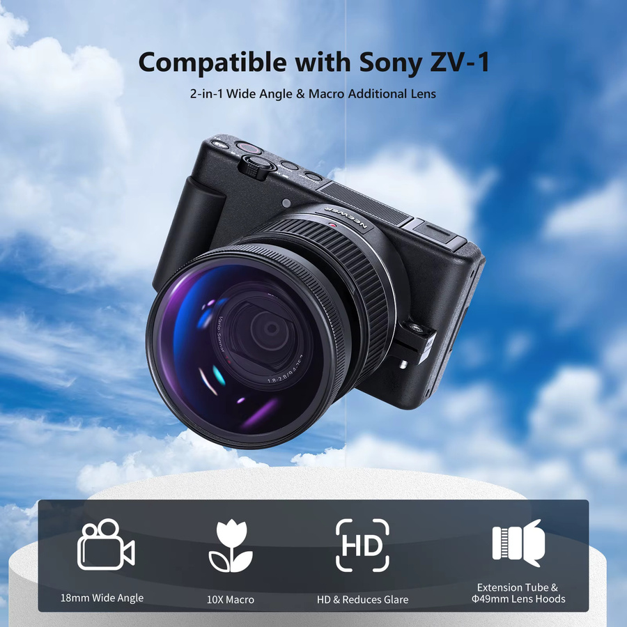 Neewer 2-in-1 Weitwinkelobjektiv für Sony ZV1 Kompaktkamera mit 18 mm HD-Weitwinkel und 10x Makro-Zusatzobjektiv inklusive Verlängerungsrohr, Schwarz - Bild 2