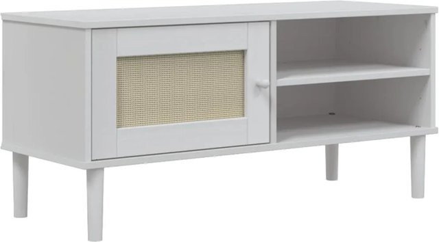 vidaXL TV-Schrank SENJA in Rattan-Optik aus Kiefernholz und Poly Rattan, Weiß, B/T/H: 106 x 40 x 49 cm - Bild 1