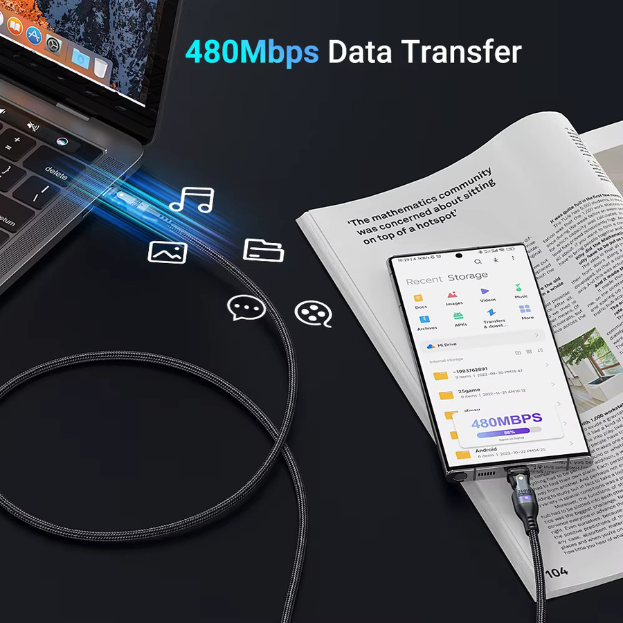 AUFU USB C auf USB Typ C Kabel 240 W Schnellladekabel für MacBook Pro Samsung Xiaomi POCO in Schwarz - Bild 4