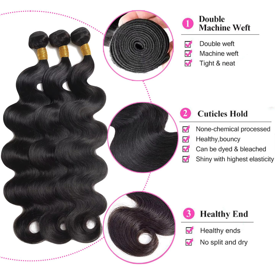 xbeauty Körperwelle Brasilianisches Echthaar, 3 Bündel mit Frontal - Bild 2