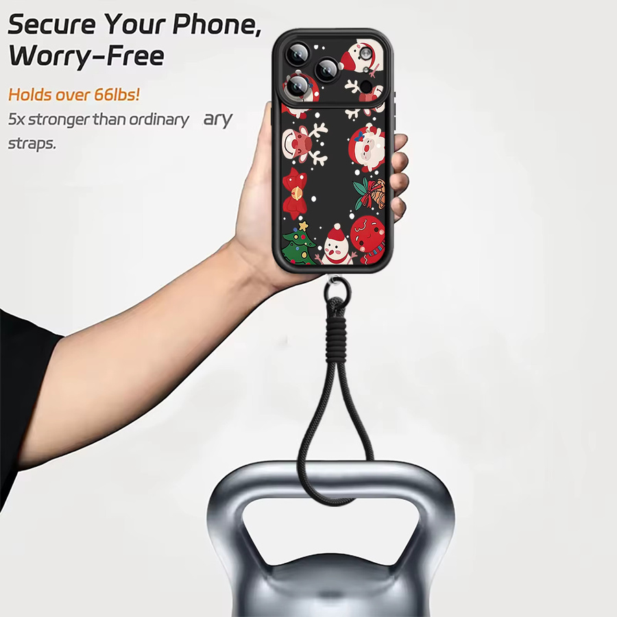 Stoßfeste TPU Handyhülle mit Cartoon-Weihnachtsdruck und Lanyard für iPhone 17 Pro Max, 16, 15, 14, 13, 12, 11 in Blau von YISHANGOU - Bild 4