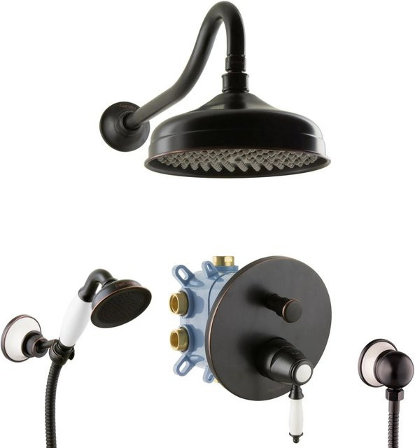 PaulGurkes Duschsystem Nostalgie in Matt Schwarz: Retro Unterputz-Komplettset mit Regendusche und Handbrause - Bild 1
