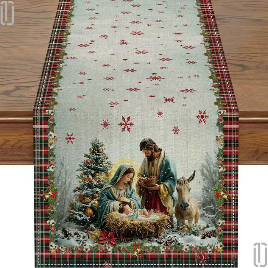 VIKAMA Weihnachts-Tischläufer mit Schneeflocken und Cranberry-Motiv in Multicolour, B/T/H: 150 x 33 x 33 cm - Bild 4