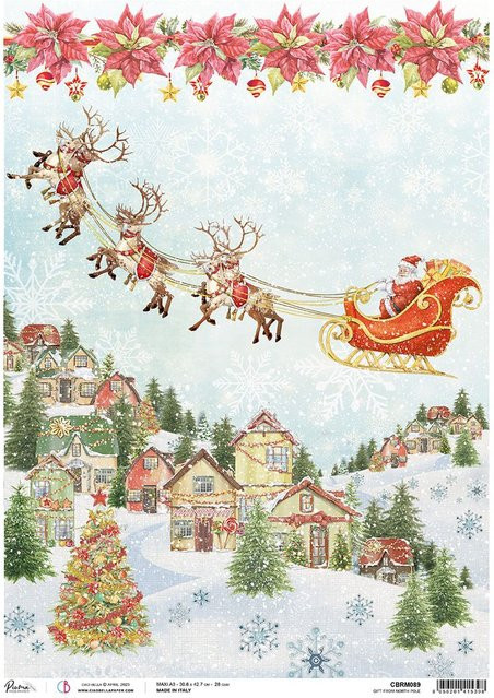 Ciao Bella Motiv-Strohseide Santas Schlittenfahrt in Multicolor, Format A3 - Bild 1