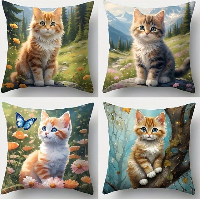 VIKAMA Kissenbezug mit Katzen- und Blumenmuster, doppelseitig bedruckt, für Sofa und Wohnzimmer - Bild 1