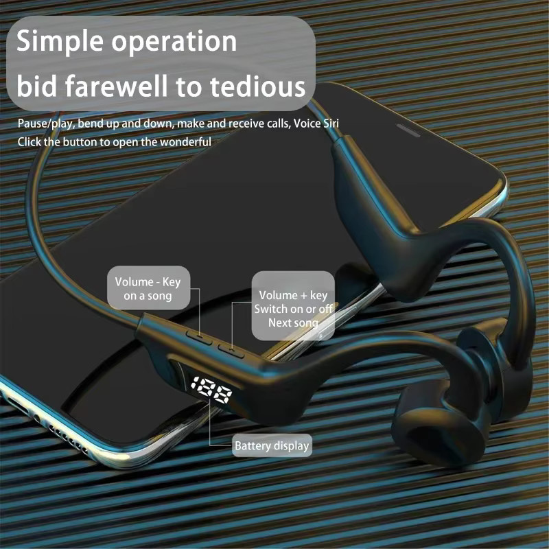 BMAD Kabellose Knochenleitungs-Kopfhörer mit Bluetooth und Mikrofon für Sport und Schwimmen, Schwarz - Bild 4
