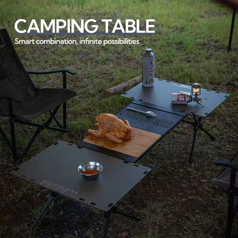 CAMPINGMOON CK-3650 IGT Tragbares Campingstuhl- und Tisch-Set in Schwarz aus Eisen - Bild 2