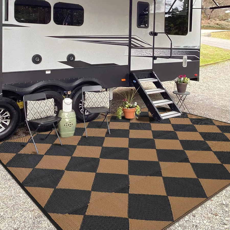 VIKAMA Wasserdichter tragbarer Garten-Außenteppich in karierter Optik, doppelseitige Outdoor-Matte für Camping und Wohnwagen, B/T: 120 x 160 cm - Bild 1