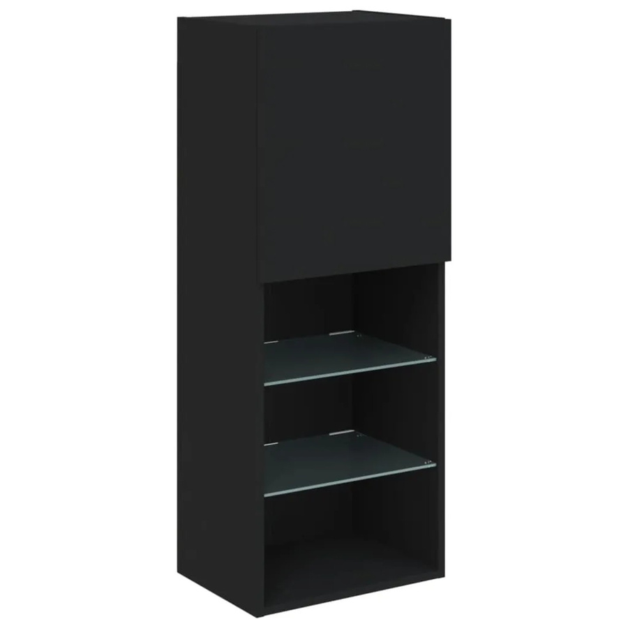 vidaXL TV-Schrank in Schwarz mit LED-Beleuchtung und Glas, modern und wandmontiert, B/T/H: 40,5 x 30 x 102 cm - Bild 2