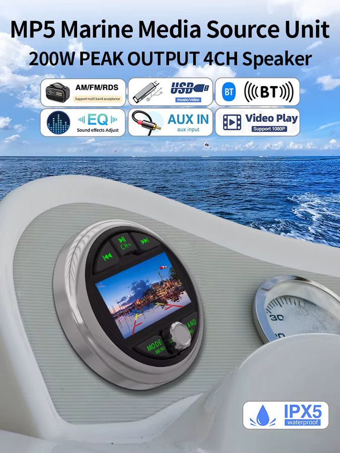 GRANDnavi MP5 Marine Stereo Wasserdicht IPX5 Boot Radio Player mit Bluetooth, FM, AM und RDS für Yacht, ATV und Motorrad - Bild 6