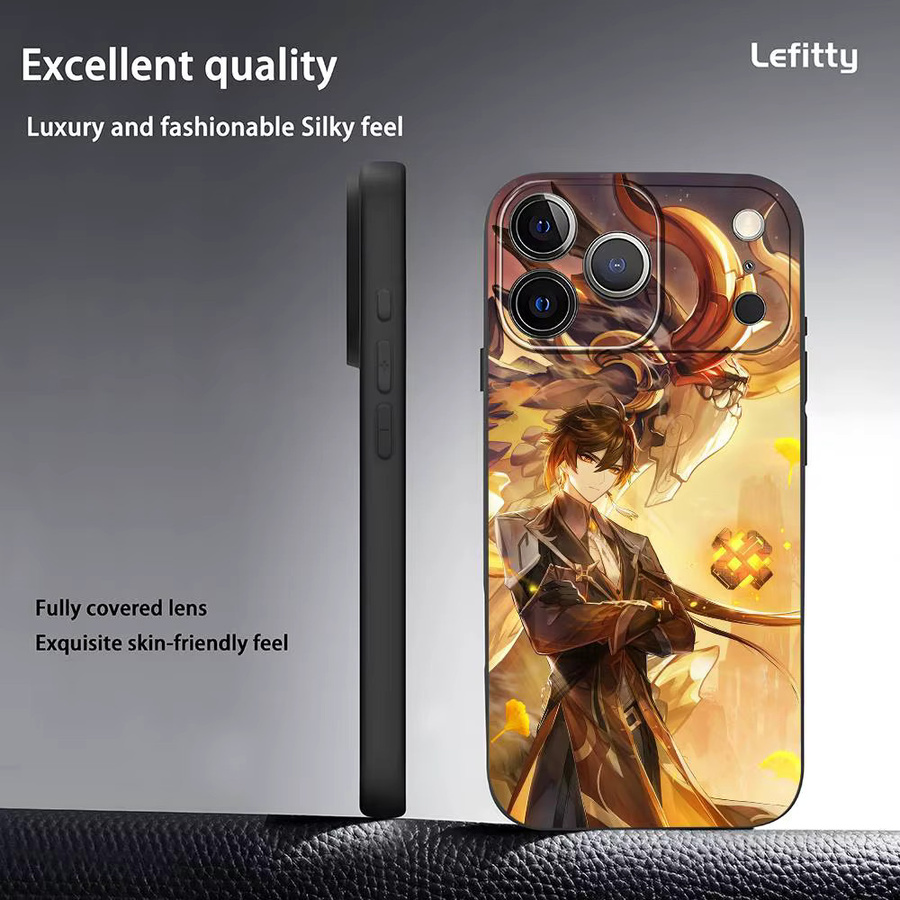 Zhongli Genshin Impact Handyhülle für iPhone 11 bis 17 Pro Max Plus Mini Schwarz Frosted Soft Shell - Bild 3