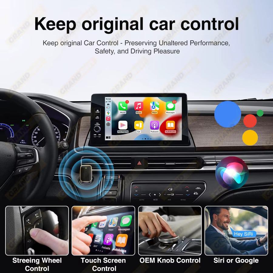 Grandnavi 2-in-1 Wireless CarPlay Dongle und Android Auto Adapter AI Smart Box in Schwarz für Autos mit kabelgebundenem CarPlay - Bild 4
