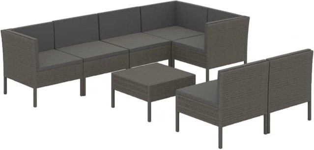 vidaXL 8-tlg Garten-Lounge-Set in L-Form aus Poly Rattan und Metall in Anthrazit/Grau mit Auflagen und Kissen - Bild 1