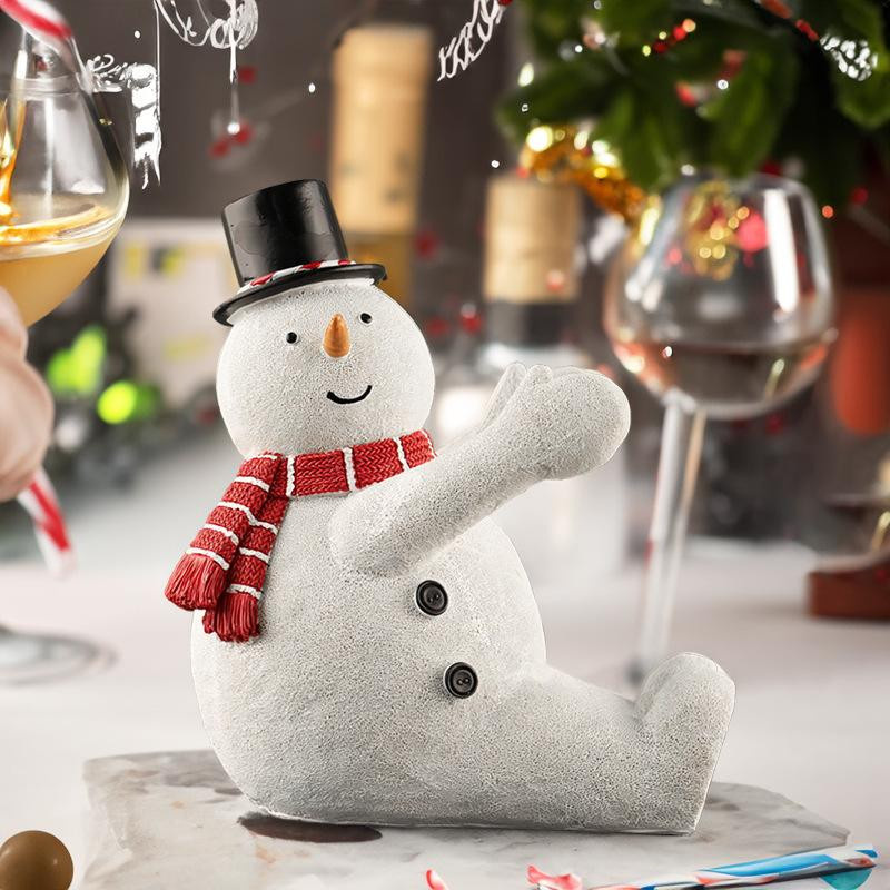 Yiran Furniture Nordisches Rotweinregal Schneemann aus Harz als weihnachtliche Tischdekoration - Bild 2