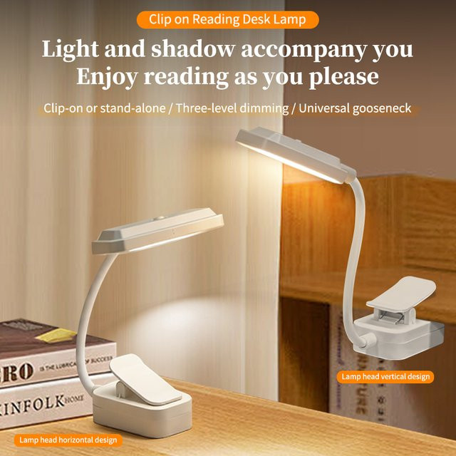 GGBEE Wiederaufladbare LED-Schreibtischlampe zum Anklemmen in Weiß mit verstellbarer Lichtfarbe und Touch-Bedienung - Bild 1