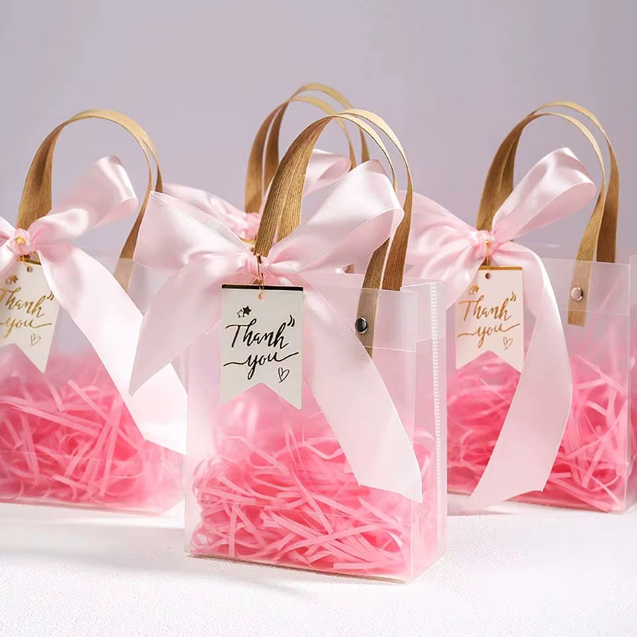 10 Stück transparente PVC-Geschenktüten mit Band in Pink zur Geschenkverpackung für Weihnachten, Geburtstage und Partys - Bild 1