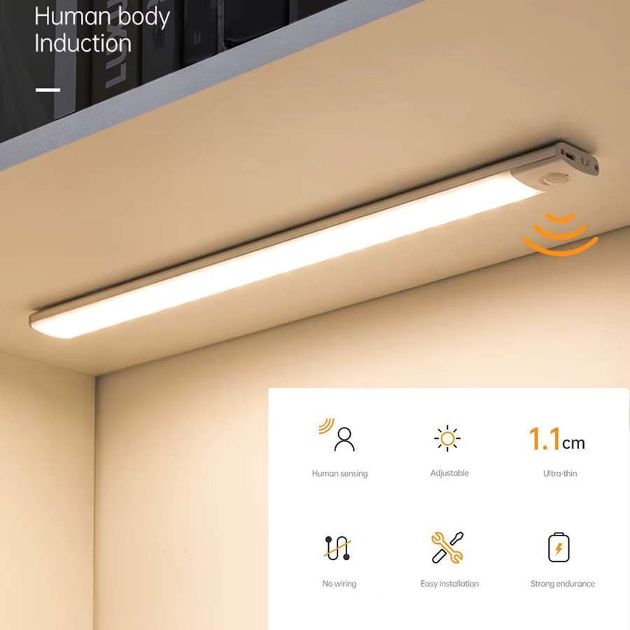 Kabellose LED-Nachtlampe mit Bewegungssensor und USB-Aufladung, weiße Unterbauleuchte für Küche und Schrank, B/T/H: 20 x 40 x 60 cm - Bild 2