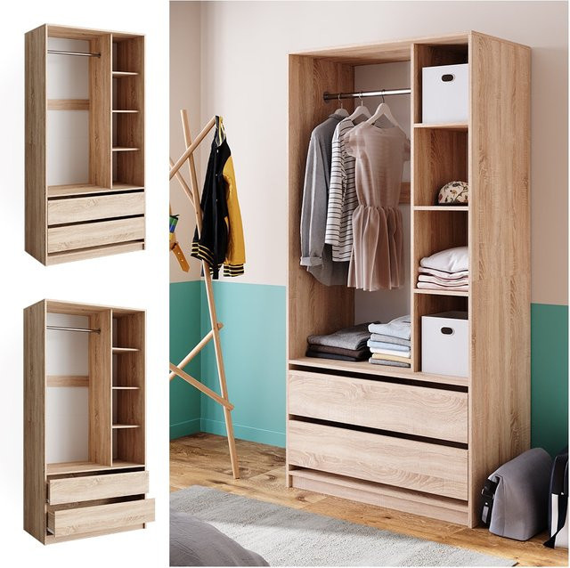 Vicco Kleiderschrank Elmo Eiche Braun mit 2 Schubladen, B: 100 cm, H: 200 cm - Bild 1