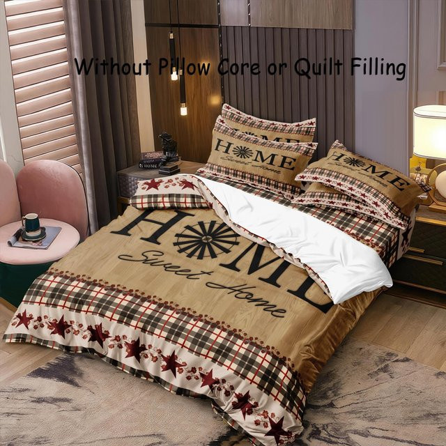 3-teiliges Bettwäsche-Set Your Warm Home im Landhausstil mit Blumen, Karo und Sternen in Rot, Beige und Weiß, B/H: 135 x 200 cm, inklusive Kissen 50 x 70 cm - Bild 1