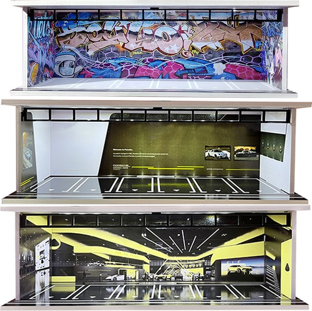 meiduoxing DIY-Garagendiorama, Autovitrine und Parkszene, Maßstab 1:64, mit LED-Leuchten - Bild 1