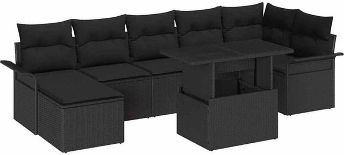Modernes Garten-Sofa-Set mit 8 Kissen aus Poly-Rattan in Schwarz von vidaXL - Bild 1