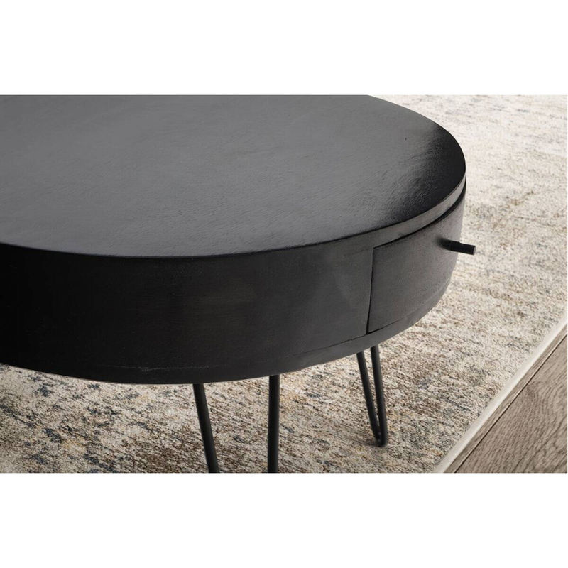 Moderner runder Couchtisch aus Mango-Holz in Schwarz mit Metallbeinen, B/H/T: 60 x 43 x 60 cm - Bild 2