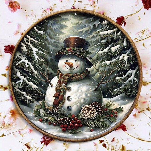 Rundes Schneemann Wanddekor aus Aluminium von Potdemiel, Mehrfarbig, Durchmesser: 20,32 cm - Bild 1