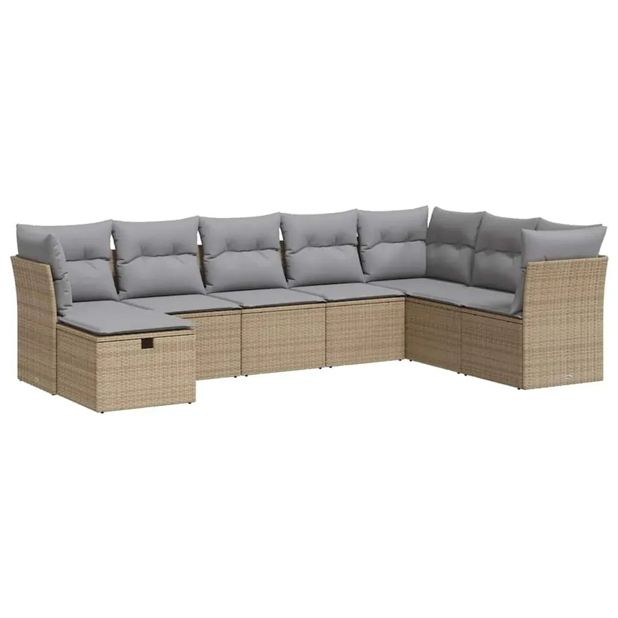 vidaXL 8-tlg. Garten-Sofagarnitur aus Poly-Rattan in L-Form mit Kissen, Beige/Grau - Bild 2