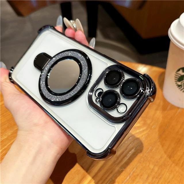 Yiran Bag Handyhülle mit Flash-Spiegel und Linsenschutz für iPhone 11 bis iPhone 16 Pro Max in Transparent und Weiß - Bild 1