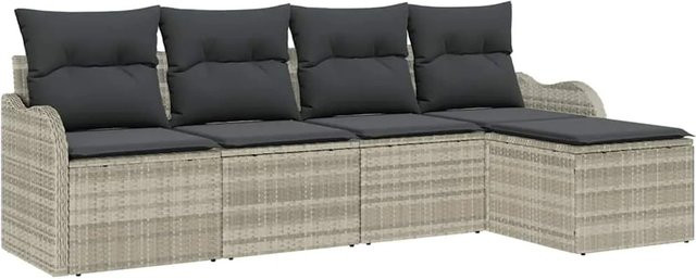 vidaXL Garten-Sofa-Set aus Poly-Rattan in Grau mit 5-teiliger Polsterung und Ottoman für Terrasse und Garten - Bild 1
