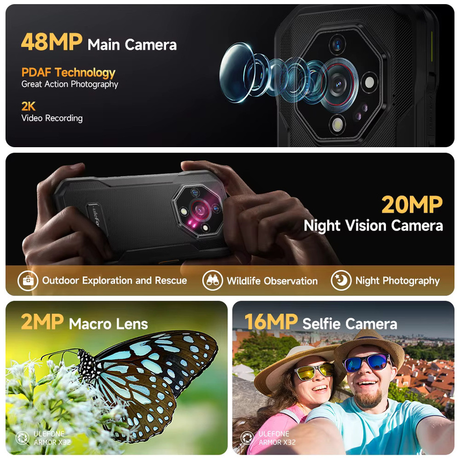 Ulefone Armor X32 Robustes Smartphone in Schwarz mit Android 14, 128 GB ROM, 12 GB RAM, 4G LTE, NFC und 5,65 Zoll Display - Bild 2