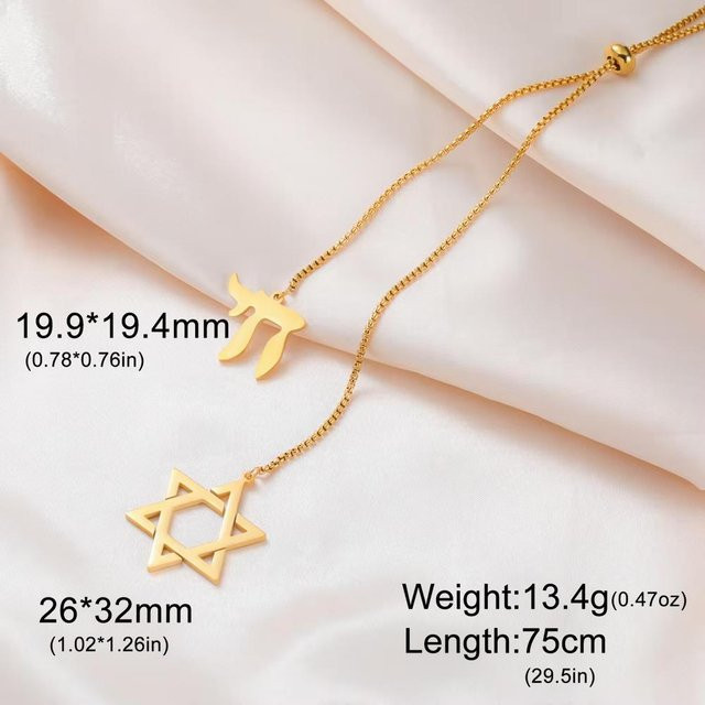 Dawapara Anhänger und Halskette, Davidstern, Edelstahl, Gold, Unisex - Bild 1
