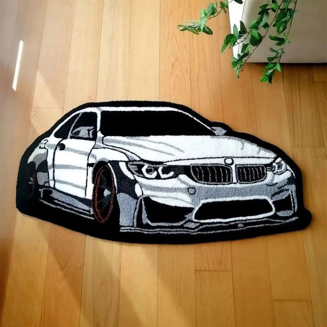VIKAMA Badematte in Sportwagen-Form, weißer Plüschteppich rutschfest und schnelltrocknend, B/T: 60 x 40 cm - Bild 1