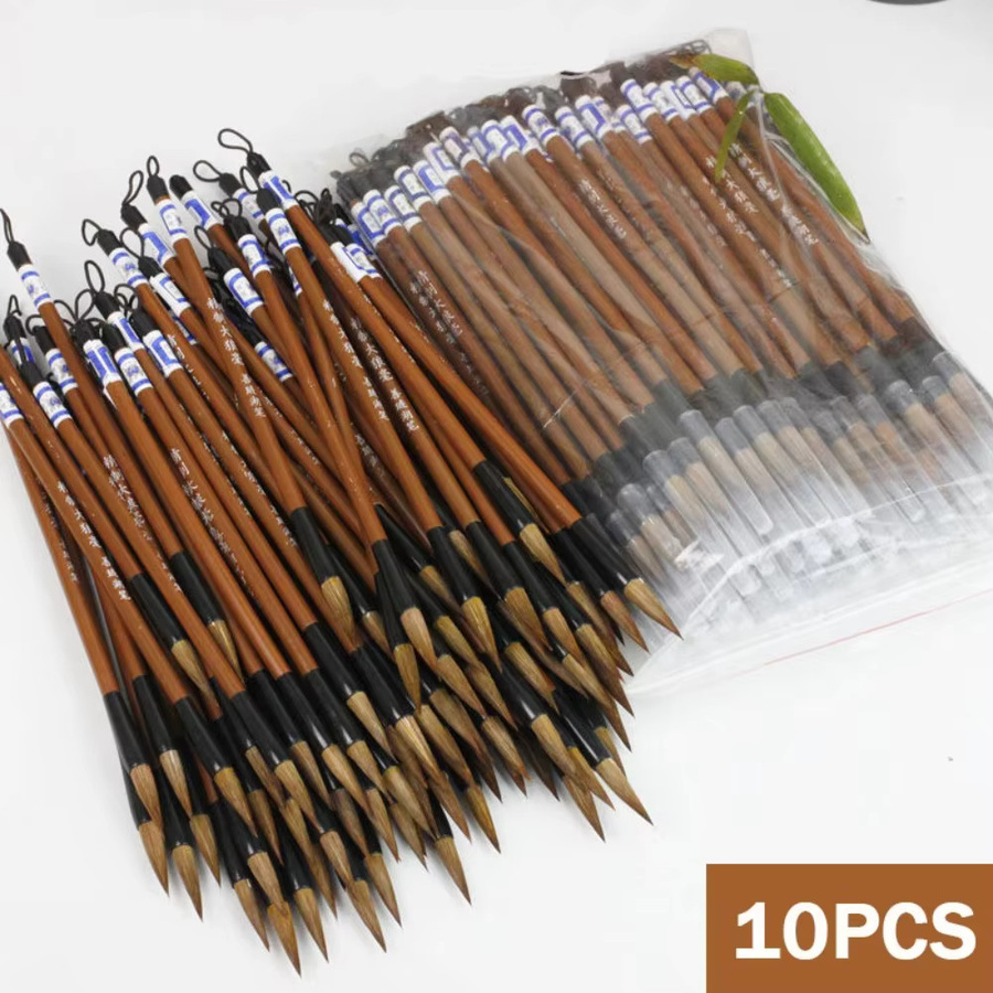 10 Stück Traditionelle Chinesische Kalligraphie-Schreibpinsel aus Bambus und Wolfshaar in Weiß und Braun - Bild 5