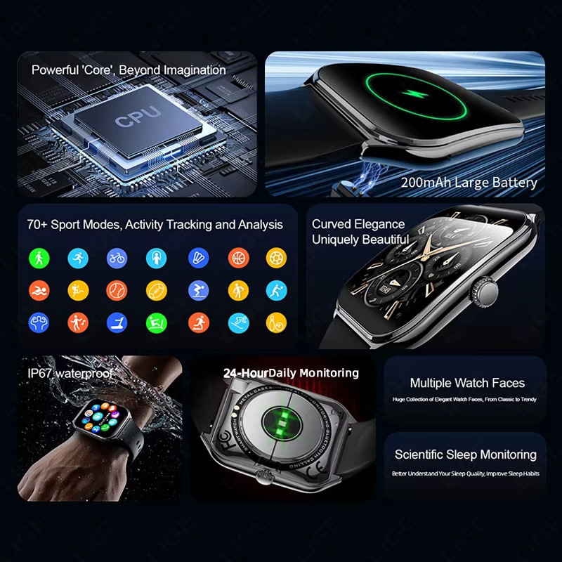 LIGE Smartwatch für Herren in Schwarz mit 1,96 Zoll AMOLED HD Display, Anruf-Erinnerung, kompatibel mit Android und iOS - Bild 3